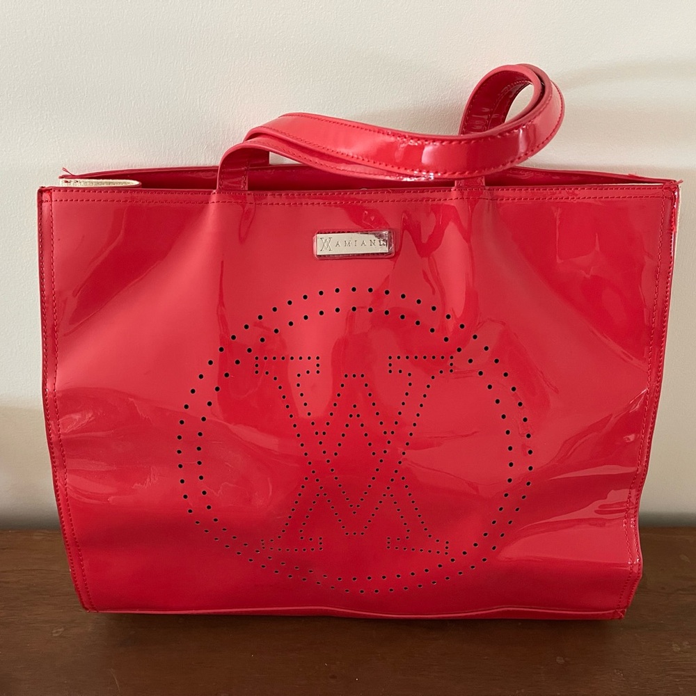 Vamiani coral red shiny and stylish tote!